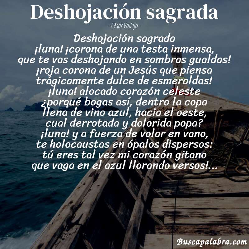 Poema deshojación sagrada de César Vallejo con fondo de barca
