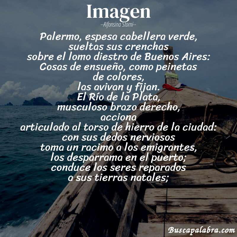 Poema Imagen de Alfonsina Storni con fondo de barca