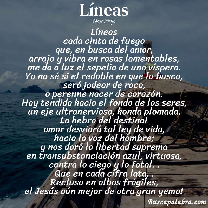 Poema líneas de César Vallejo con fondo de barca