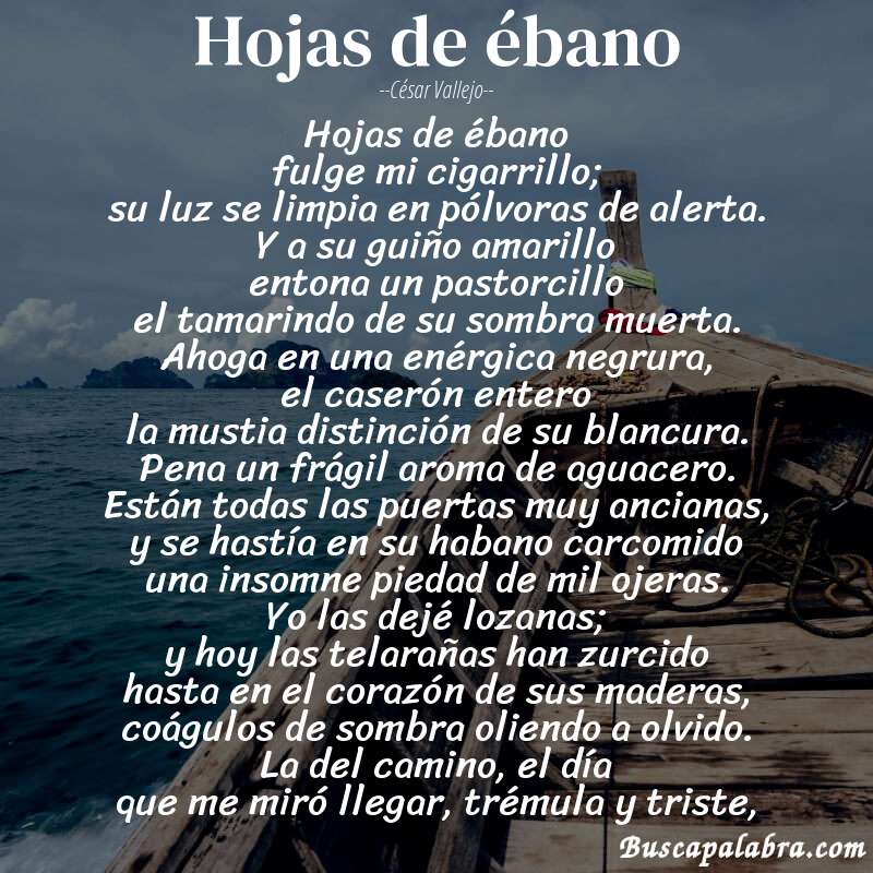 Poema hojas de ébano de César Vallejo con fondo de barca