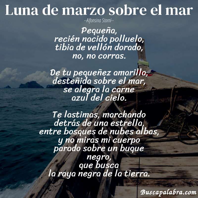 Poema Luna de marzo sobre el mar de Alfonsina Storni con fondo de barca