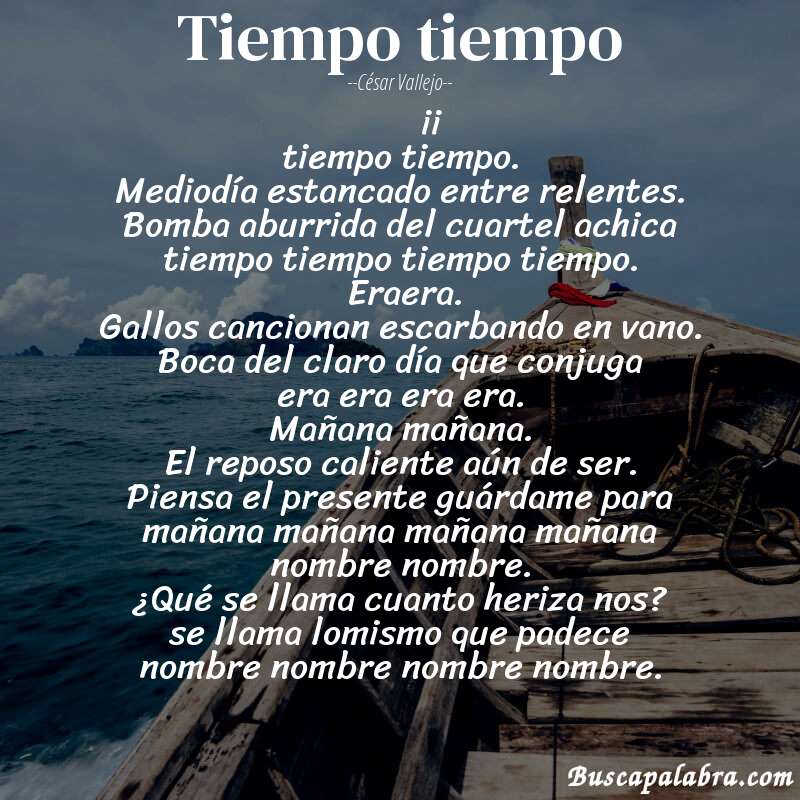 Poema tiempo tiempo de César Vallejo con fondo de barca