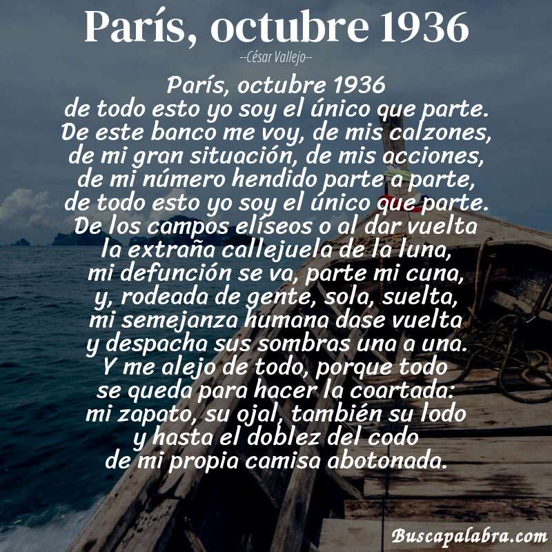 Poema parís, octubre 1936 de César Vallejo con fondo de barca