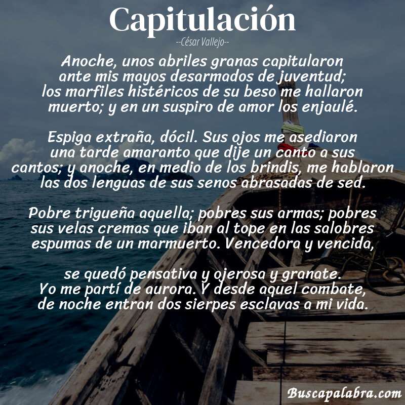 Poema Capitulación de César Vallejo con fondo de barca
