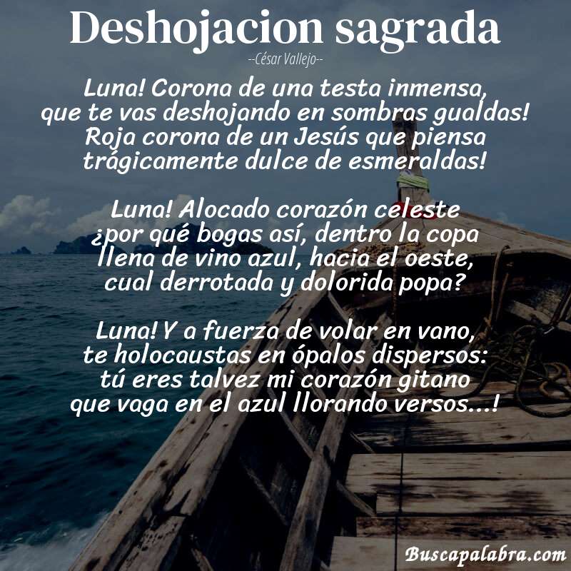 Poema Deshojacion sagrada de César Vallejo con fondo de barca
