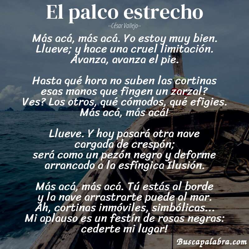 Poema El palco estrecho de César Vallejo con fondo de barca