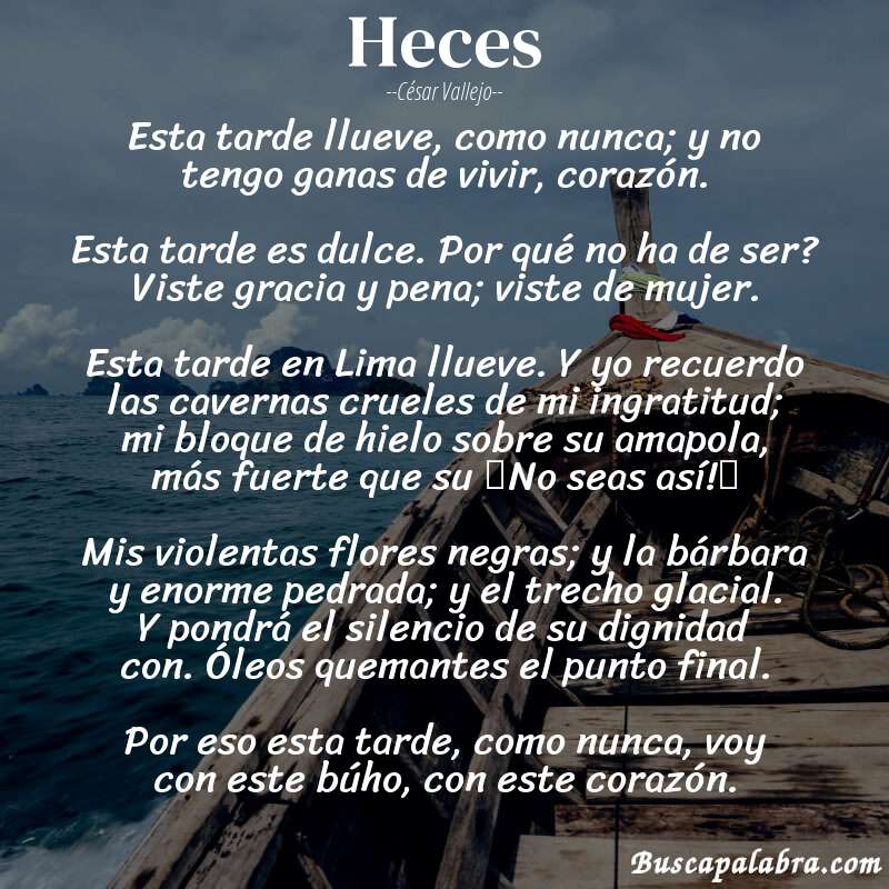 Poema Heces de César Vallejo con fondo de barca