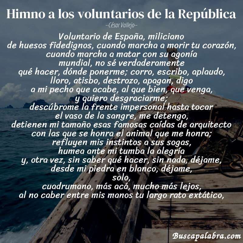 Poema Himno a los voluntarios de la República de César Vallejo con fondo de barca