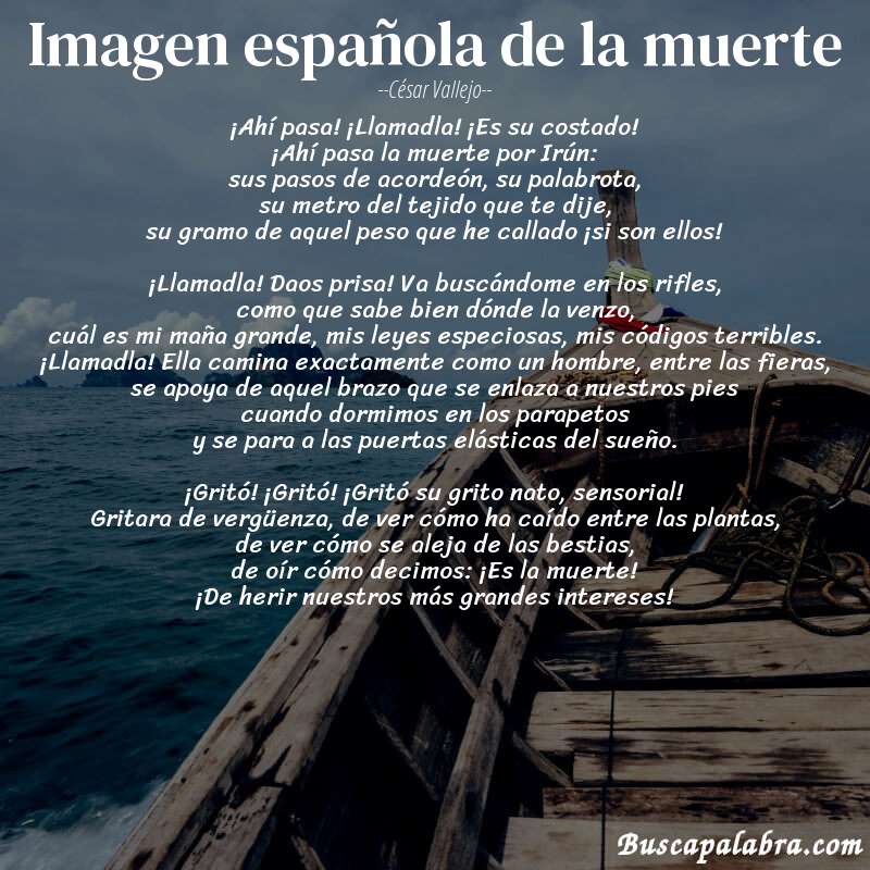 Poema Imagen española de la muerte de César Vallejo con fondo de barca