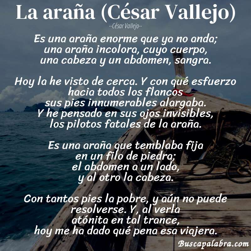 Poema La araña (César Vallejo) de César Vallejo con fondo de barca