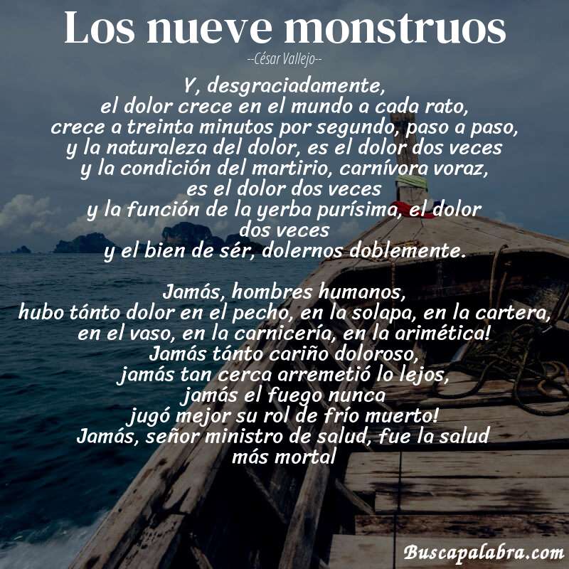 Poema Los nueve monstruos de César Vallejo con fondo de barca