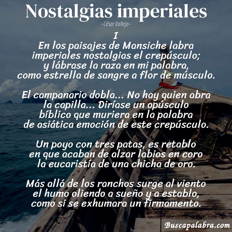 Poema Nostalgias imperiales de César Vallejo con fondo de barca
