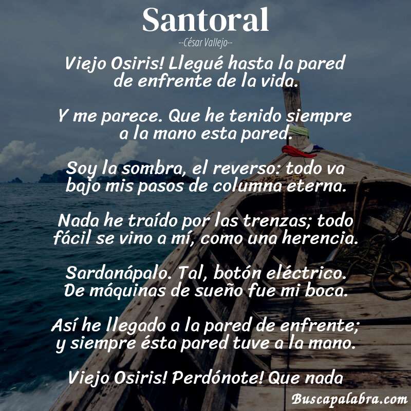 Poema Santoral de César Vallejo con fondo de barca