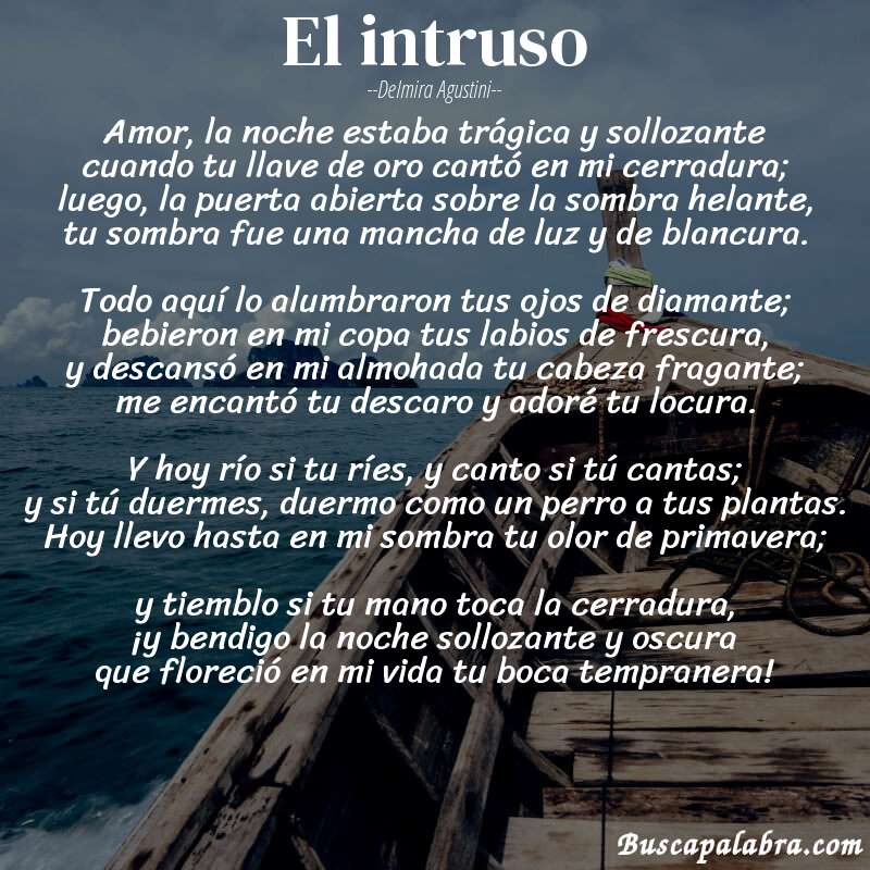 Poema El intruso de Delmira Agustini con fondo de barca