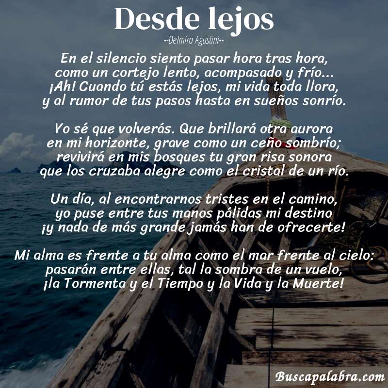 Poema Desde lejos de Delmira Agustini con fondo de barca