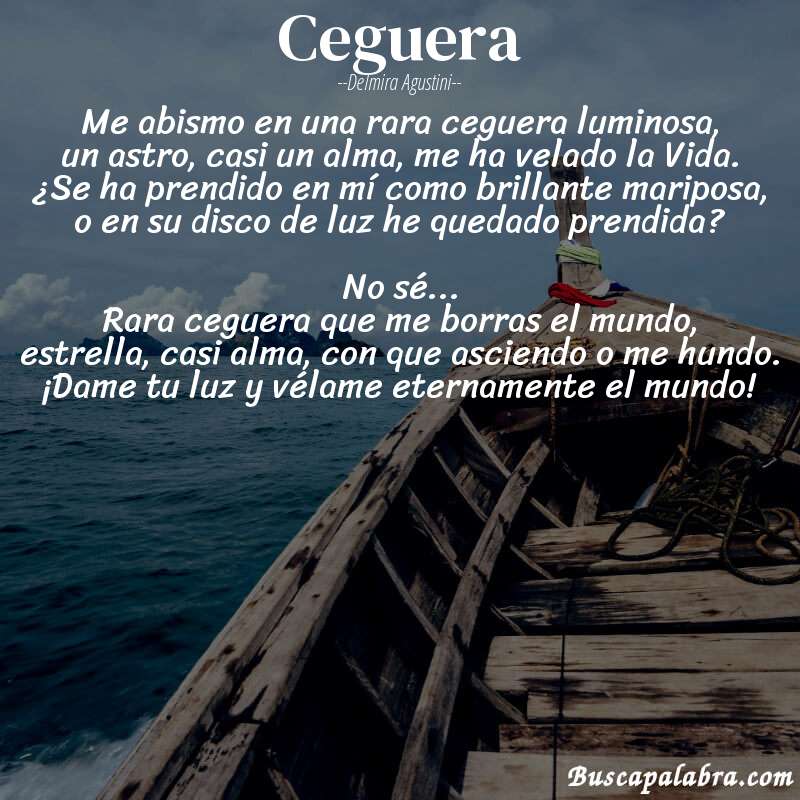 Poema Ceguera de Delmira Agustini con fondo de barca
