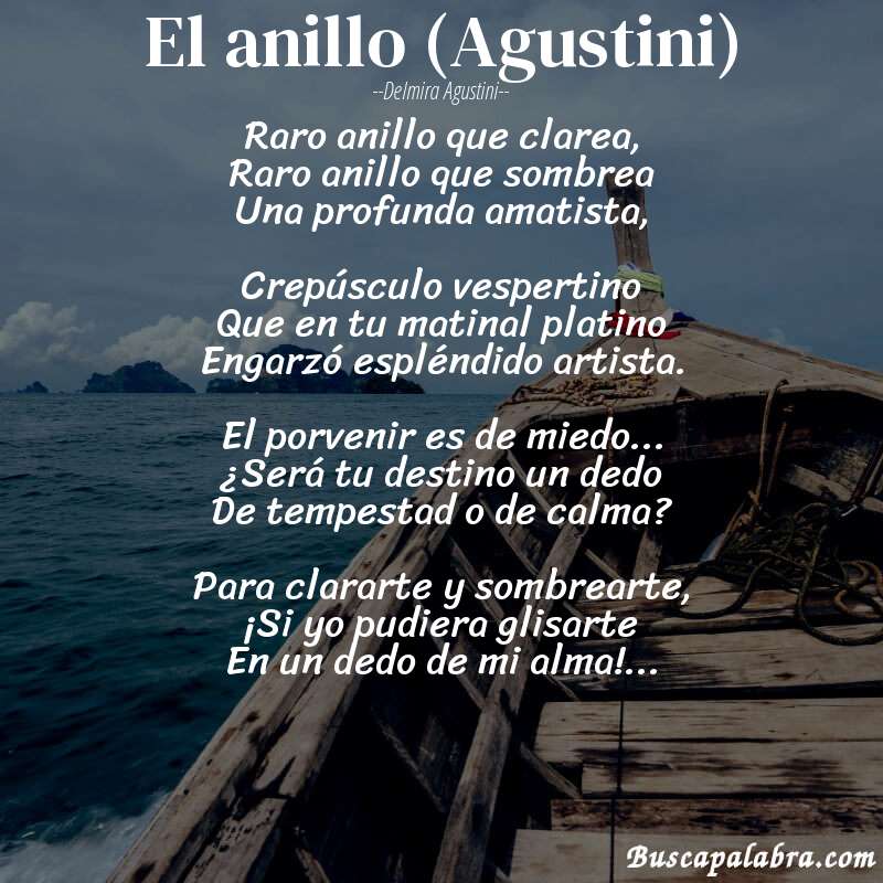 Poema El anillo (Agustini) de Delmira Agustini con fondo de barca