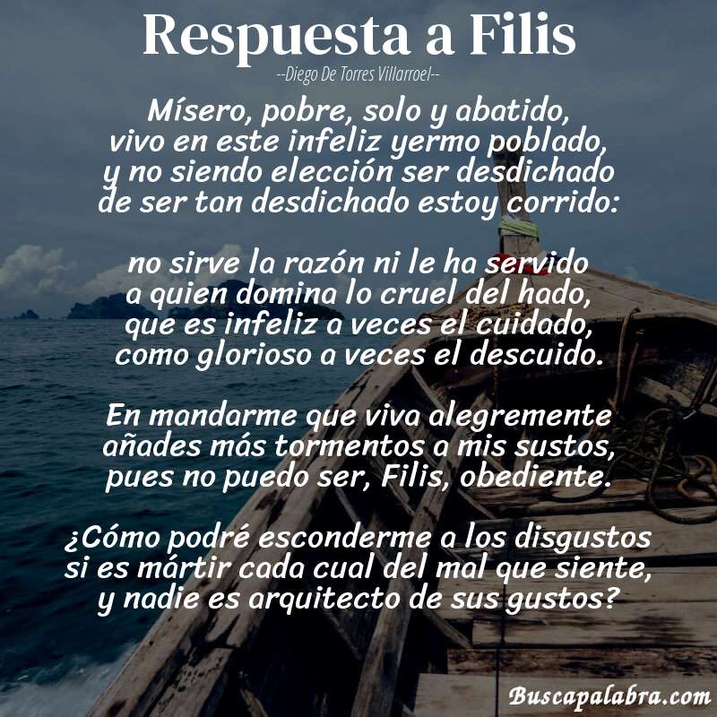 Poema Respuesta a Filis de Diego de Torres Villarroel con fondo de barca