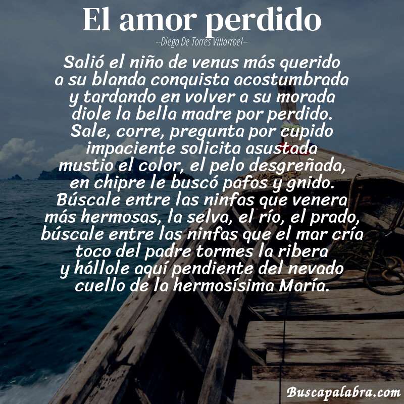 Poema el amor perdido de Diego de Torres Villarroel con fondo de barca