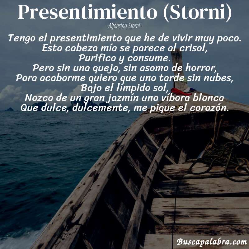Poema Presentimiento (Storni) de Alfonsina Storni con fondo de barca