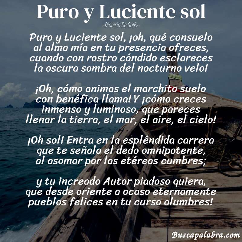 Poema Puro y Luciente sol de Dionisio de Solís con fondo de barca