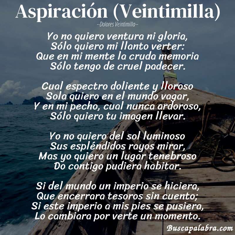 Poema Aspiración (Veintimilla) de Dolores Veintimilla con fondo de barca