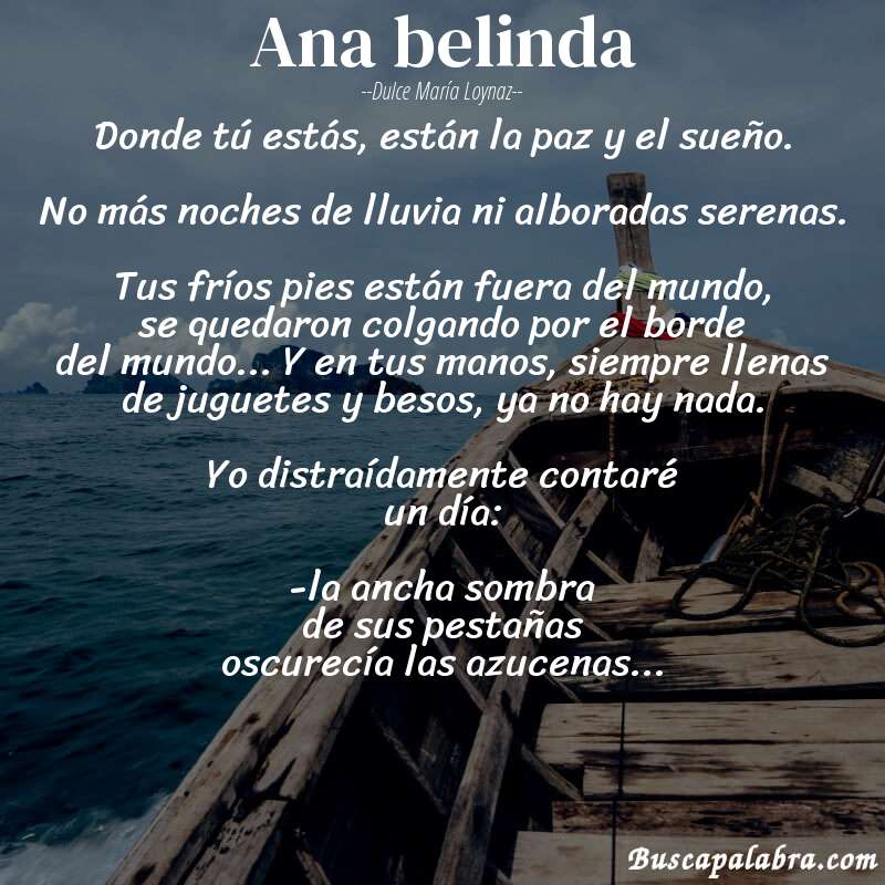 Poema ana belinda de Dulce María Loynaz con fondo de barca