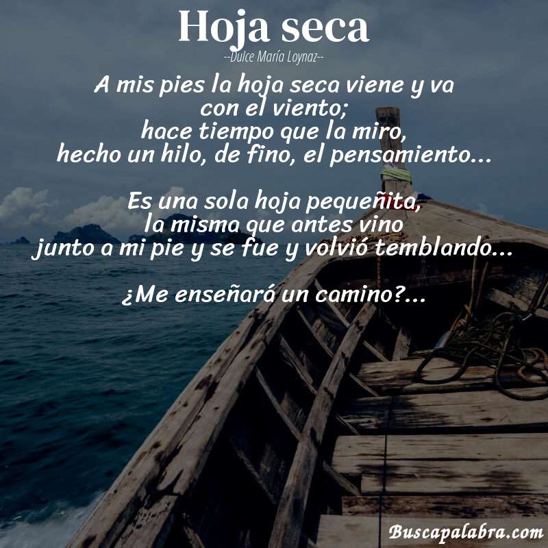 Poema hoja seca de Dulce María Loynaz con fondo de barca