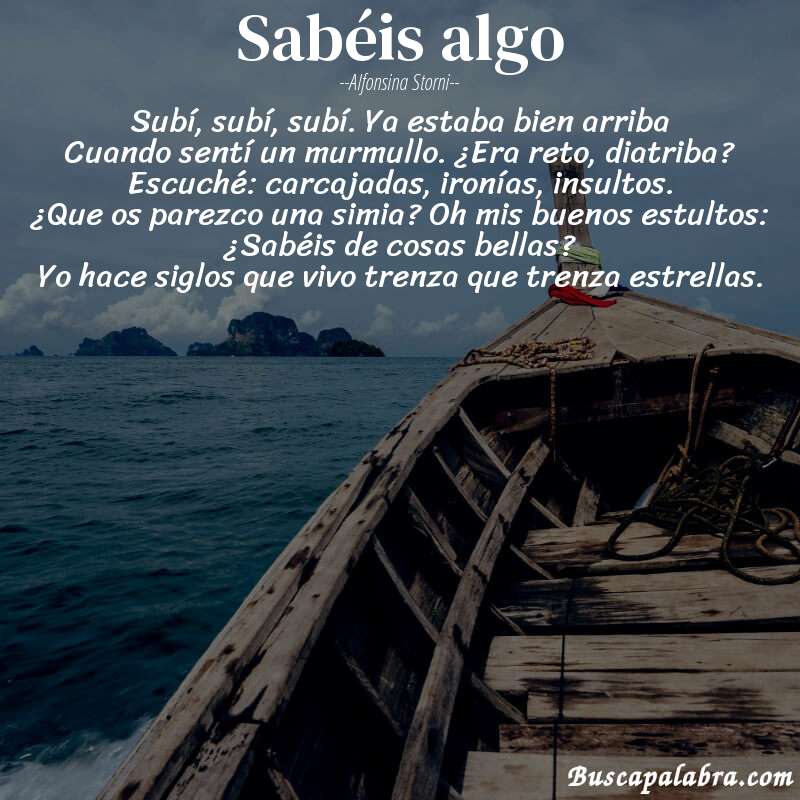 Poema Sabéis algo de Alfonsina Storni con fondo de barca