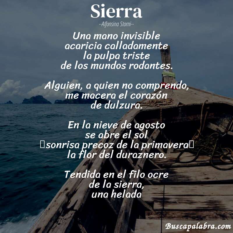 Poema Sierra de Alfonsina Storni con fondo de barca