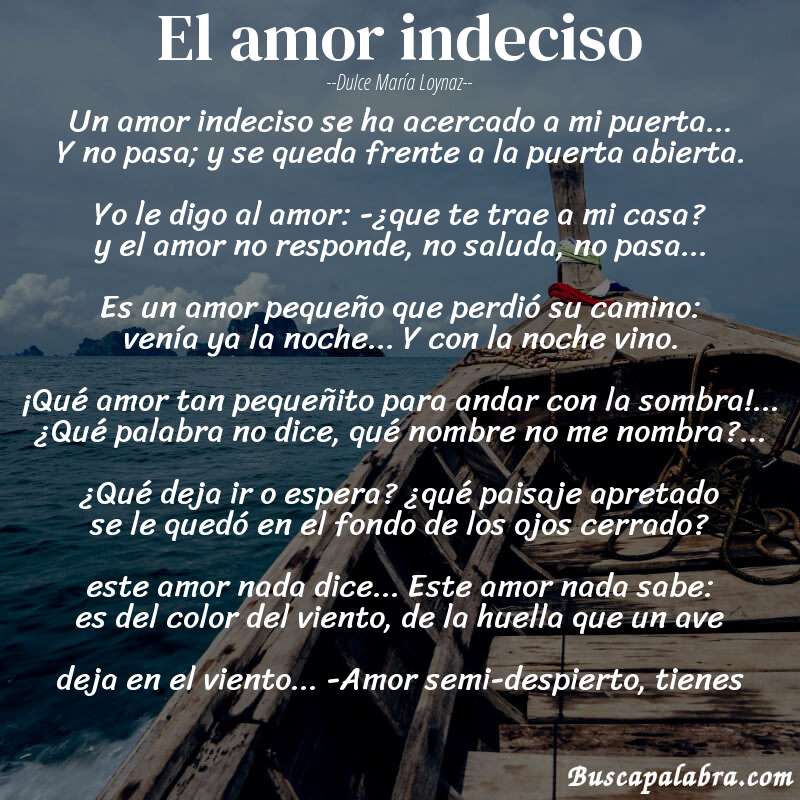 Poema el amor indeciso de Dulce María Loynaz con fondo de barca