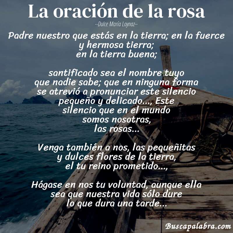 Poema la oración de la rosa de Dulce María Loynaz con fondo de barca