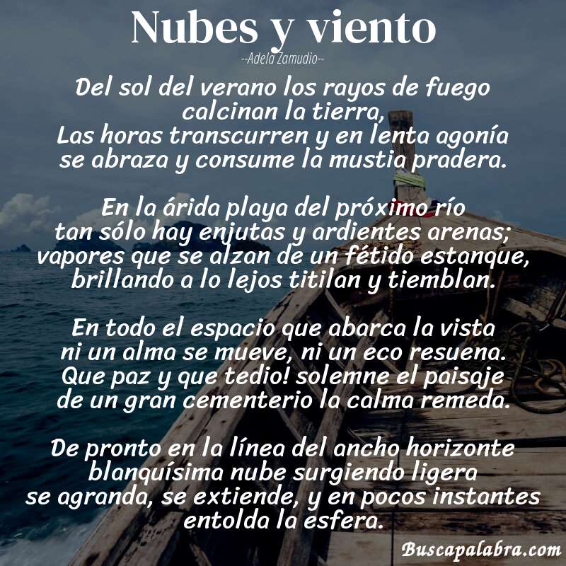 Poema Nubes y viento de Adela Zamudio con fondo de barca