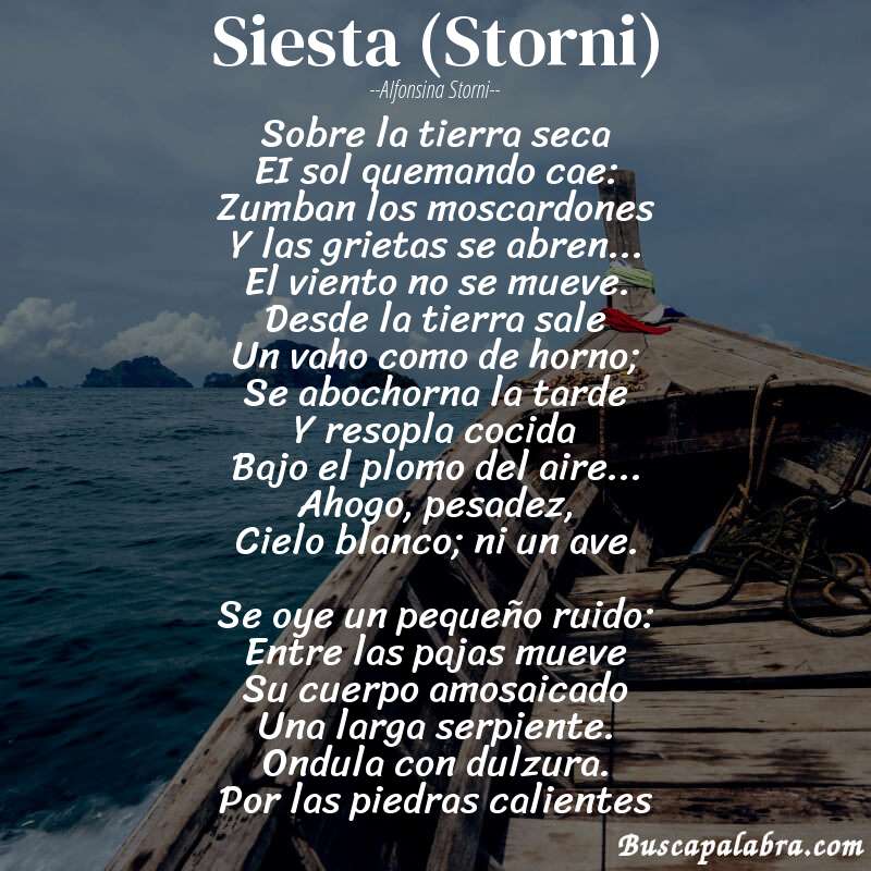 Poema Siesta (Storni) de Alfonsina Storni con fondo de barca