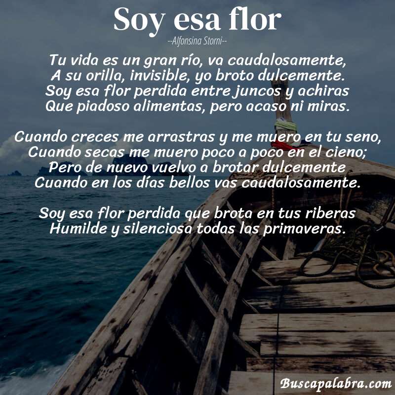 Poema Soy esa flor de Alfonsina Storni con fondo de barca