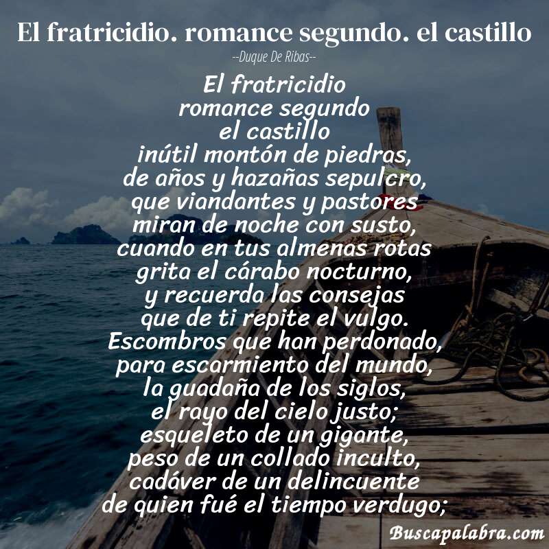 Poema el fratricidio. romance segundo. el castillo de Duque de Ribas con fondo de barca