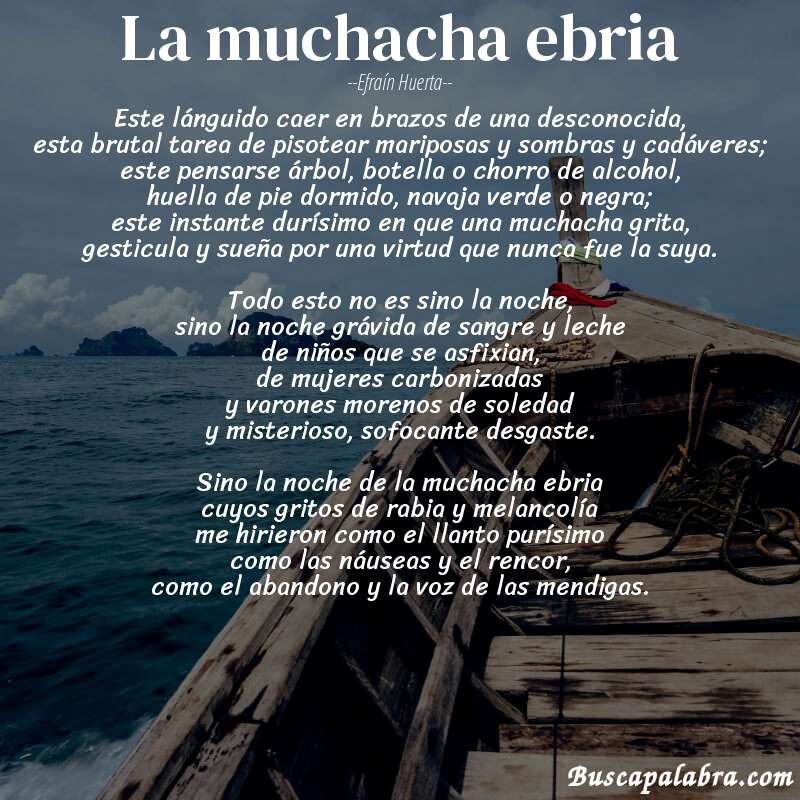 Poema la muchacha ebria de Efraín Huerta con fondo de barca