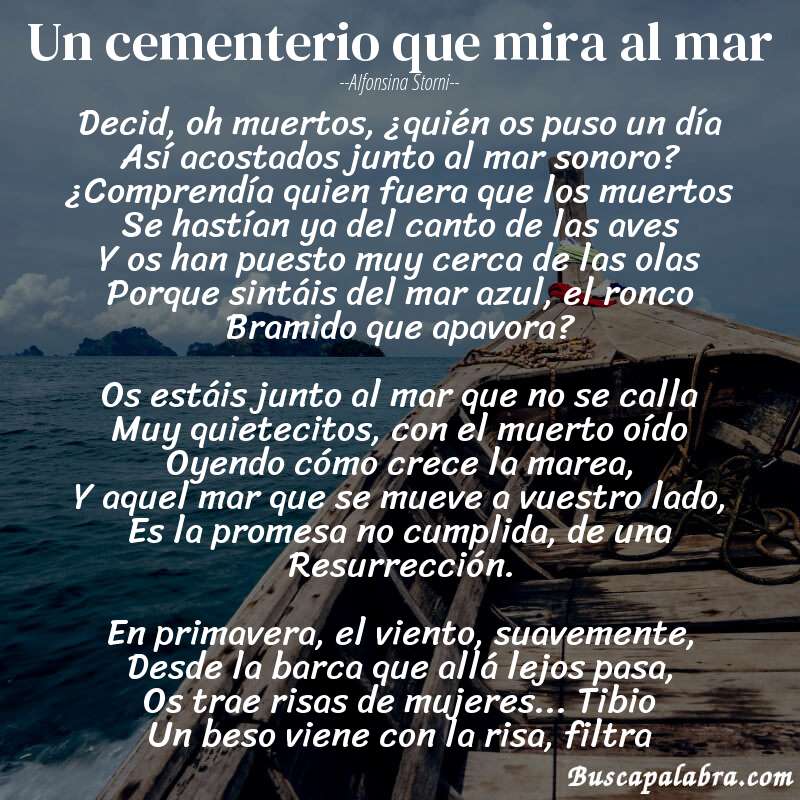 Poema Un cementerio que mira al mar de Alfonsina Storni con fondo de barca