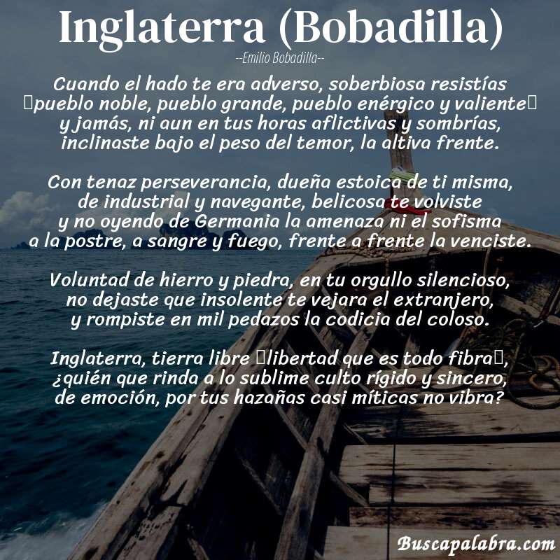 Poema Inglaterra (Bobadilla) de Emilio Bobadilla con fondo de barca