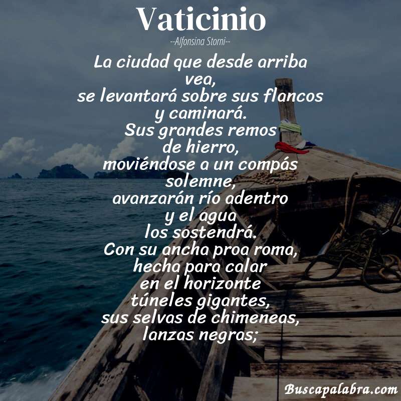 Poema Vaticinio de Alfonsina Storni con fondo de barca