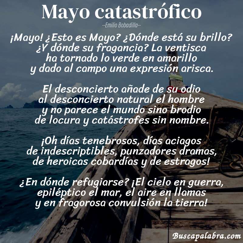 Poema Mayo catastrófico de Emilio Bobadilla con fondo de barca