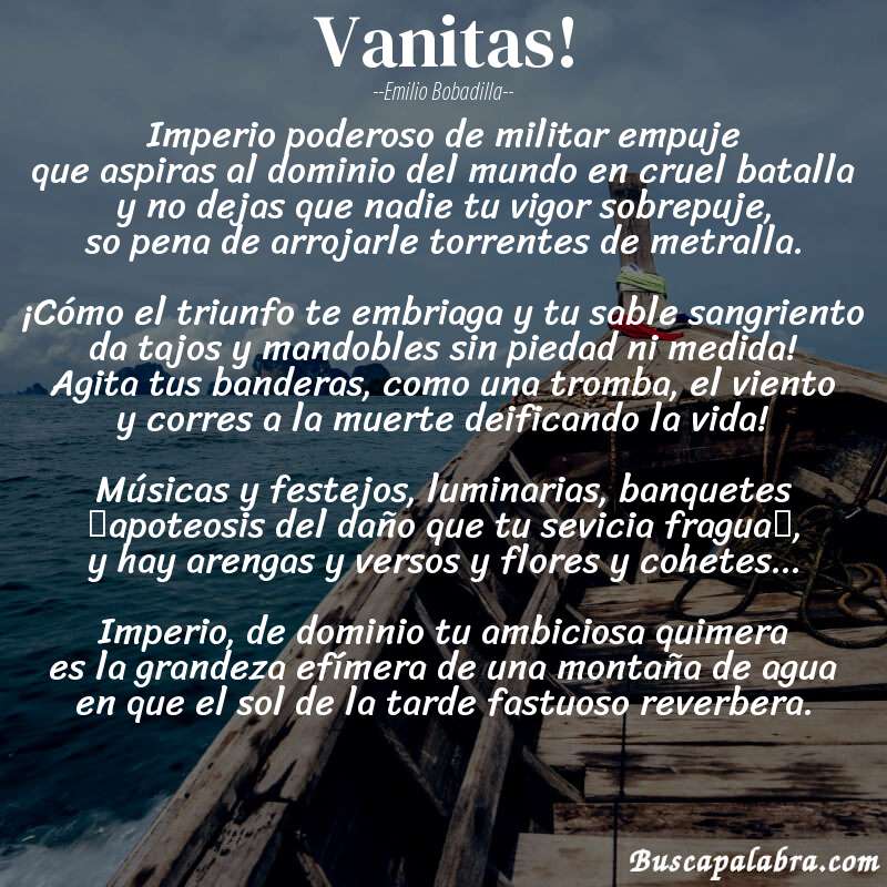 Poema Vanitas! de Emilio Bobadilla con fondo de barca