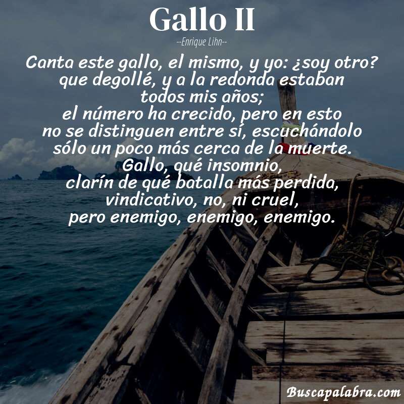 Poema gallo II de Enrique Lihn con fondo de barca