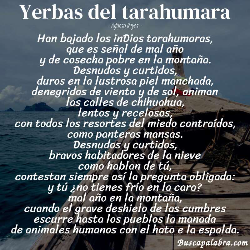 Poema yerbas del tarahumara de Alfonso Reyes con fondo de barca