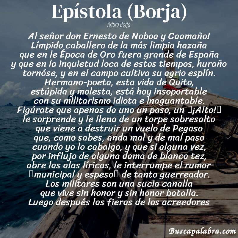 Poema Epístola (Borja) de Arturo Borja con fondo de barca