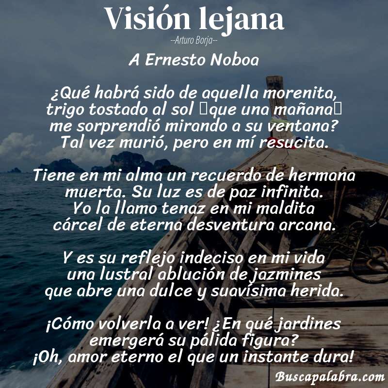 Poema Visión lejana de Arturo Borja con fondo de barca