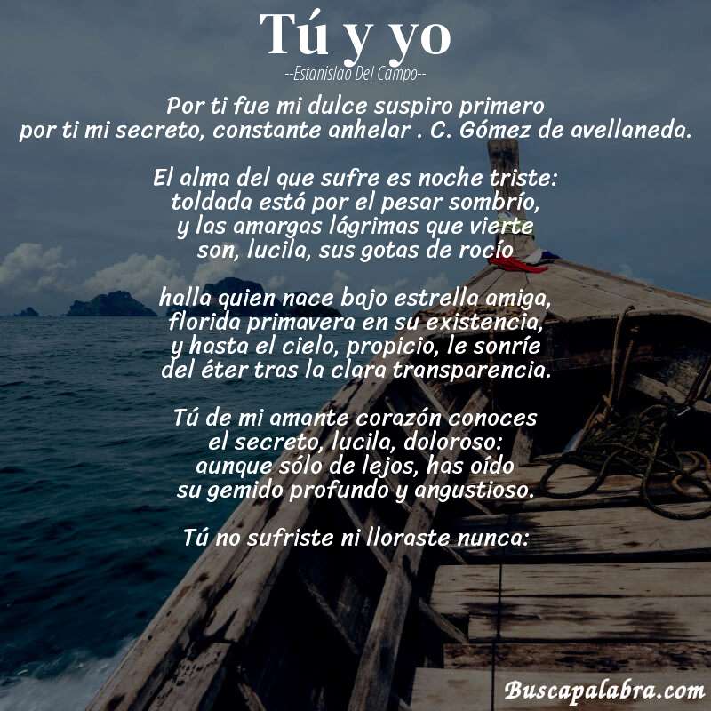 Poema tú y yo de Estanislao del Campo con fondo de barca