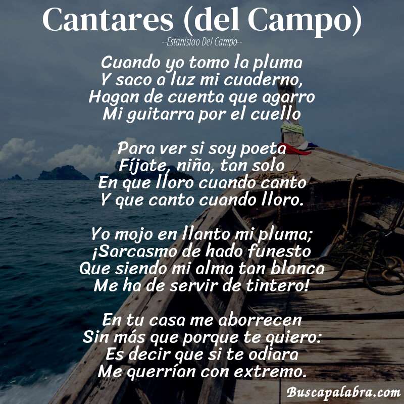 Poema Cantares (del Campo) de Estanislao del Campo con fondo de barca
