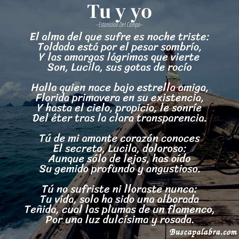 Poema Tu y yo de Estanislao del Campo con fondo de barca
