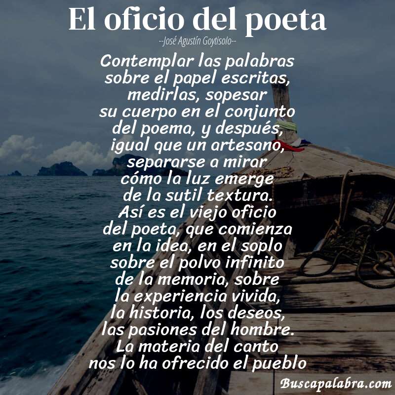 Poema el oficio del poeta de José Agustín Goytisolo con fondo de barca